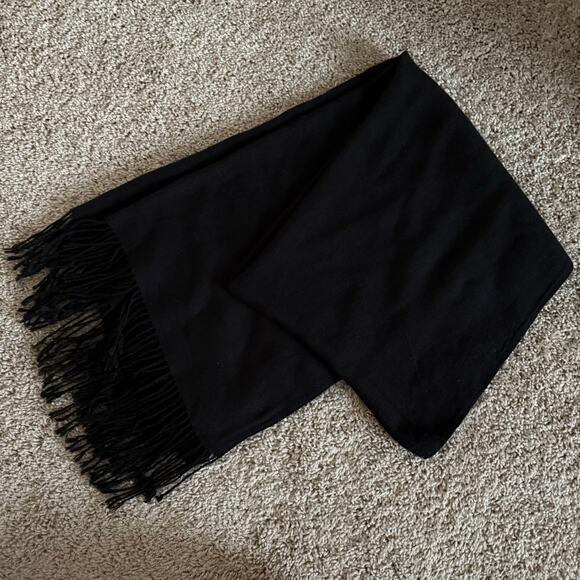 Pashmina Silk Fringe Black Scarf, One Size, Soft Comfort Winter Warm Wrap - Picture 1 of 4